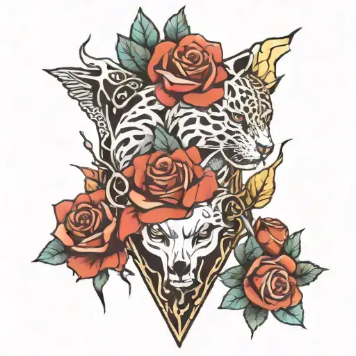 roses, lightning, animals tattoo design idea