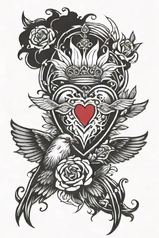 sacred heart with birds flying away tattoo design idea