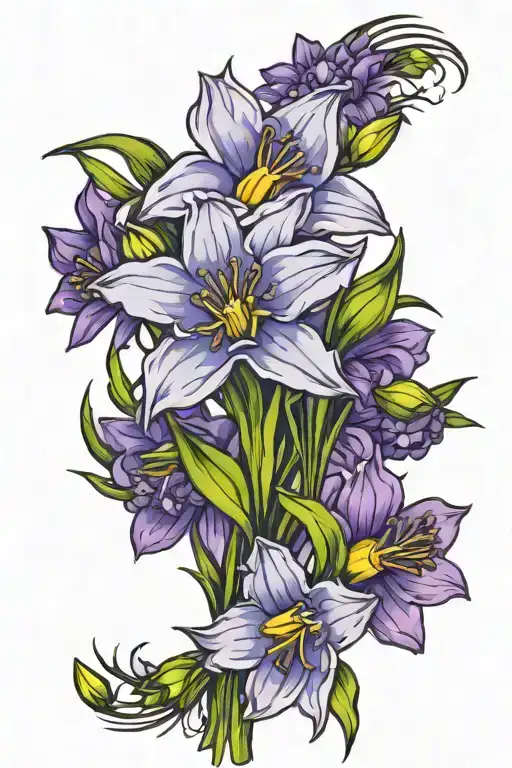 daffodil cosmos and aster flowers tattoo design idea