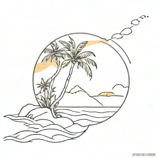 ocean and sunset beach tattoo design idea
