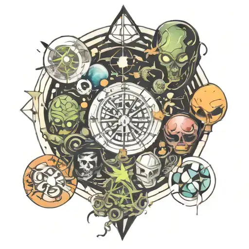 multiverse aliens time elements space 4d aspects secret symbol abstract fragmented realities portal unknown glyphmystery tattoo design idea