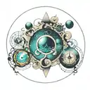 multiverse,alliens, time elements, space, 4d aspects, secret symbol, fragmented realities,abstract shape,portals mystery tattoo design idea