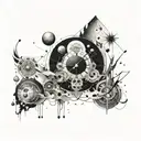 multiverse,alliens, time elements, space, 4d aspects, secret symbol, fragmented realities,abstract shape,portals mystery tattoo design idea