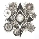 multiverse aliens time elements space 4d aspects secret symbol abstract fragmented realities portal unknown glyphmystery tattoo design idea