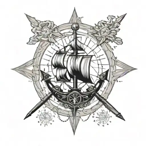 Philippine flag with 3 stars and a sun. seafarer theme with anchor and compass tattoo design idea