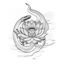 river snake dodging lotus flowers tattoo design idea