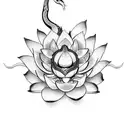 realistic snake & lotus flowers tattoo design idea