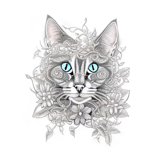 An intricate realistic tattoo of a dog and cat intertwined with vines and flowers tattoo design idea