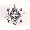 multiple jesters each with a different emotion tattoo design idea