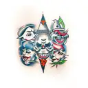 multiple jesters each with a different emotion tattoo design idea