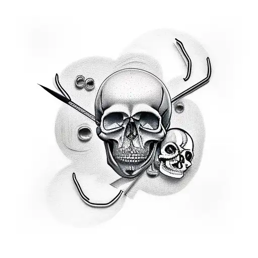 thread with needle and skull tattoo design idea