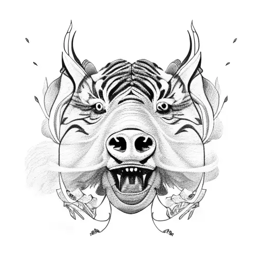 family of 3 tigresss, 1 sheep, 1 monkey, 1 pig and 1 rooster in cirlce joined together withove tattoo design idea