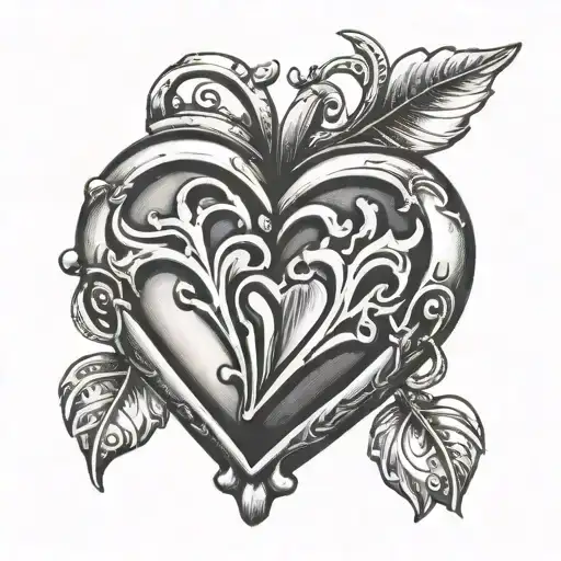 grafitti bleeding heart shaped locket tattoo design idea