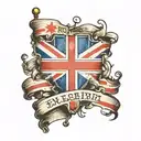 a tattoo with a flag of england and writing Kendrick and LSB on it tattoo design idea