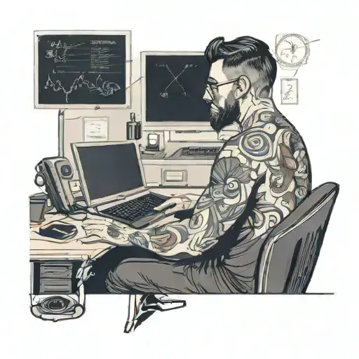 a software developer coding in his computer tattoo design idea