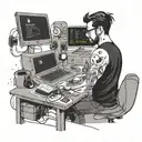 a software developer coding in his computer tattoo design idea