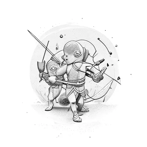 bow and archer with money tattoo design idea