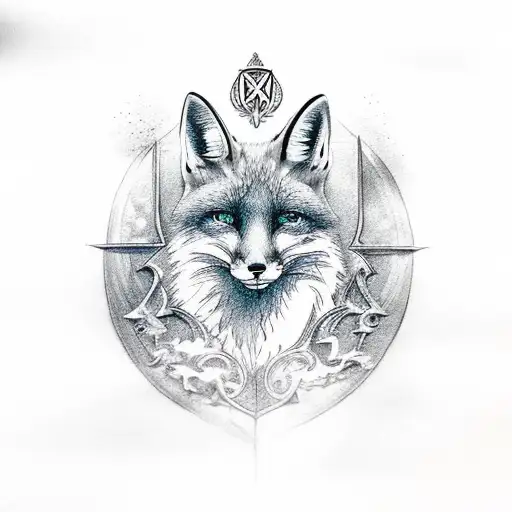 Fox patronus, sign of deathly hallows, hogwarts ravenclaw house color tattoo design idea
