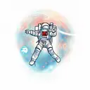 An astronaut powerlifting with a dragon tattoo on his arm tattoo design idea