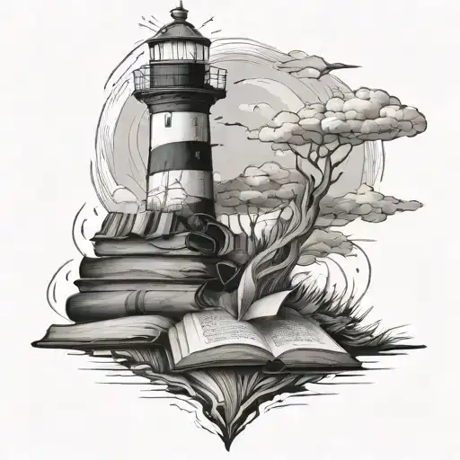 A lighthouse made out of books tattoo design idea