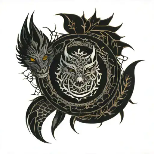snake Spider wolf black mandala design incorporating tattoo design idea