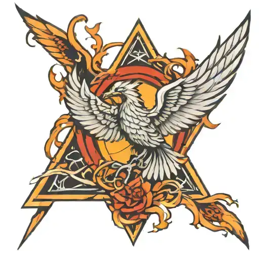 Phoenix Rising with a cross inside a triangle in the background  tattoo design idea