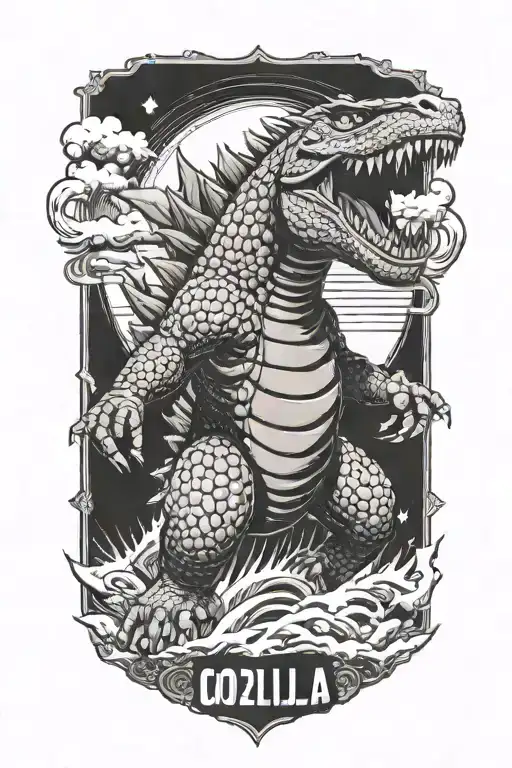 Godzilla sunglasses jumping tattoo design idea