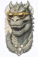 Godzilla full body  emerging with sunglasses looking tattoo design idea