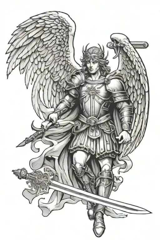 st michael the archangel with a sword tattoo design idea
