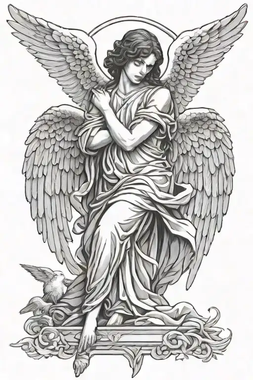 angel with wings no face or hands tattoo design idea