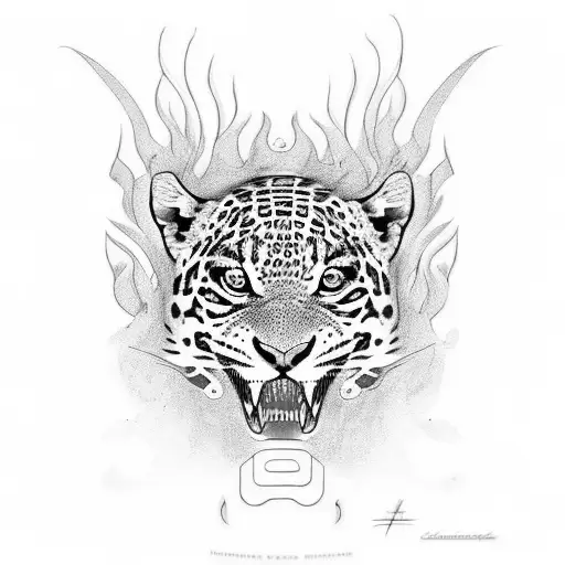 Ajolote jaguar alas de águila con colores vibrantes y cálidos en arte abstracto tattoo design idea