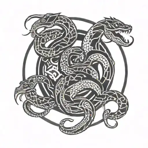 five snakes eating its own tail in a circle   tattoo design idea