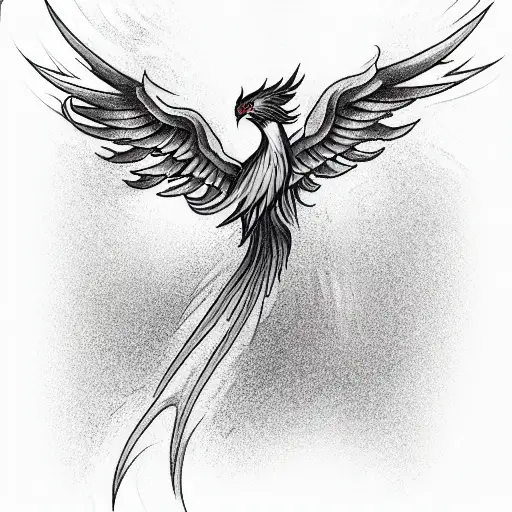 Phoenix in a dive starting on the back with the tail extending down arm sleeve tattoo design idea