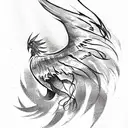 Phoenix in a dive starting on the back with the tail extending down arm sleeve tattoo design idea