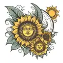 sun and moon on beach with sunflower  tattoo design idea