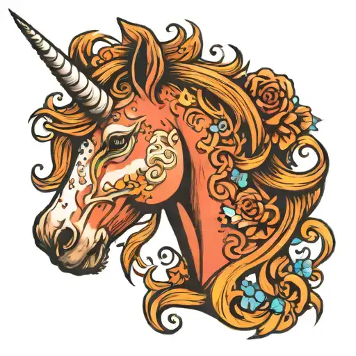 A neotraditional design of a majestic unicorn with Emma's birth date hidden within the mane, symbolizing her magical pre tattoo design idea