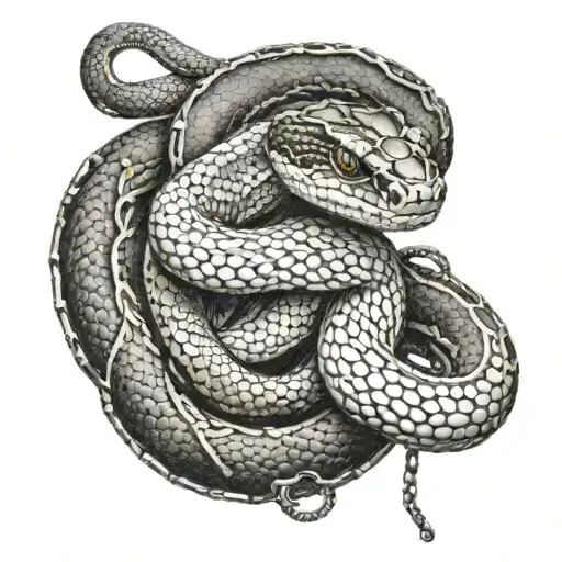 Snake intertwined with a motorcycle chain tattoo design idea