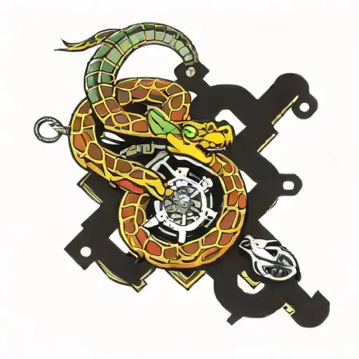 Snake intertwined with a motorcycle chain tattoo design idea