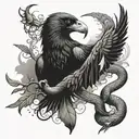Snake fighting a crow tattoo design idea