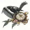 Snake fighting a crow around a clock with color tattoo design idea