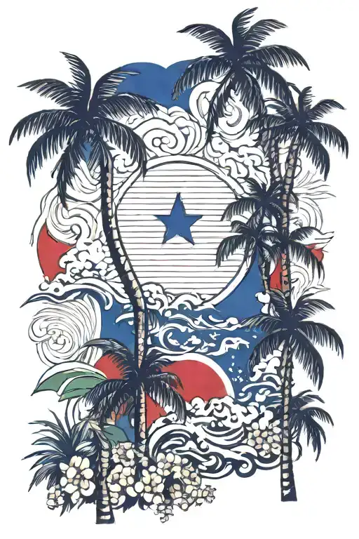 palms and Dominican Republic flag incorporated tattoo design idea