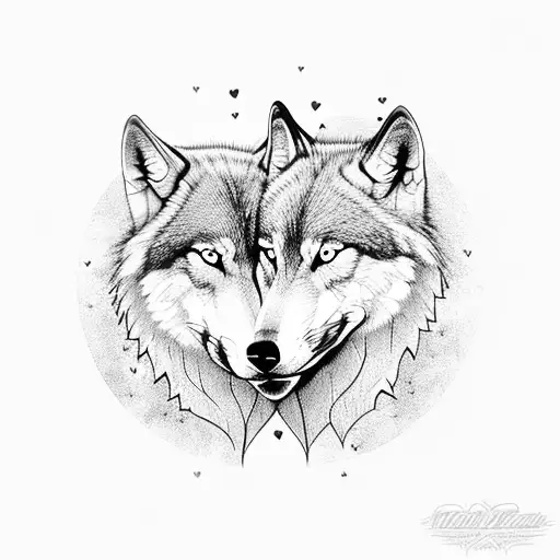 two spirit wolf in love kissing each other tattoo design idea