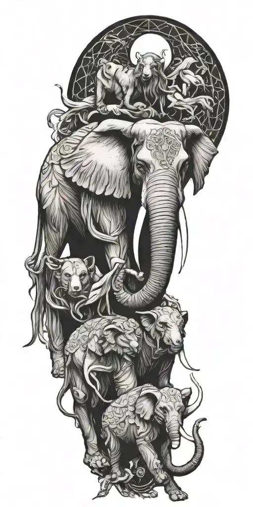 wolf elephant angel tattoo design idea