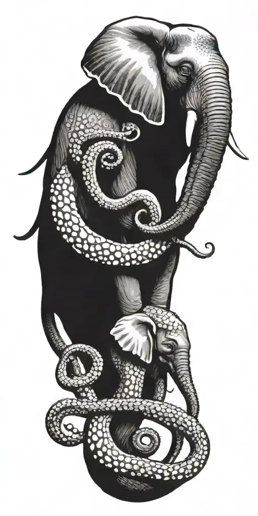 elephant octopus tattoo design idea