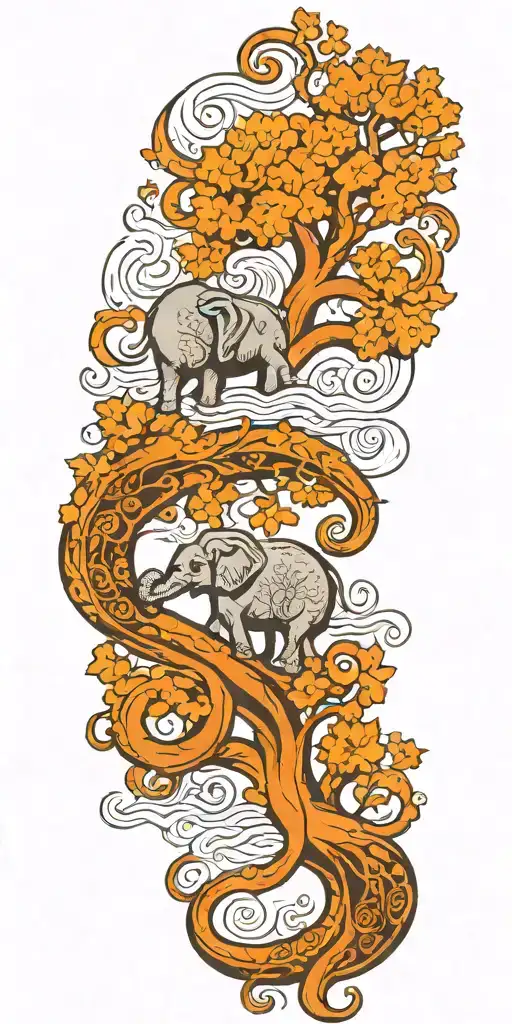 tree elephants octopus tattoo design idea