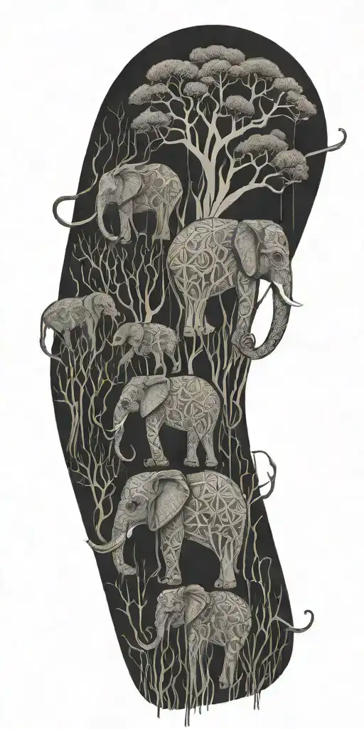 tree elephants octopus tattoo design idea
