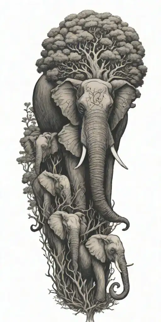 tree elephants octopus tattoo design idea