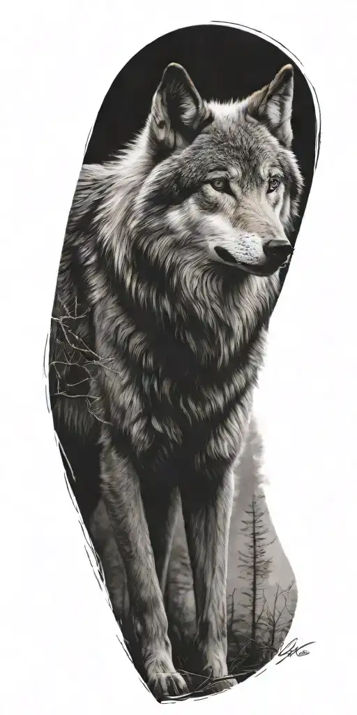 angel wolf nature tattoo design idea