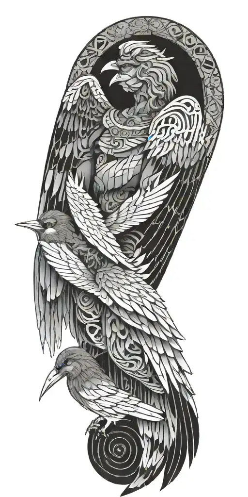 warrior angel birds tattoo design idea