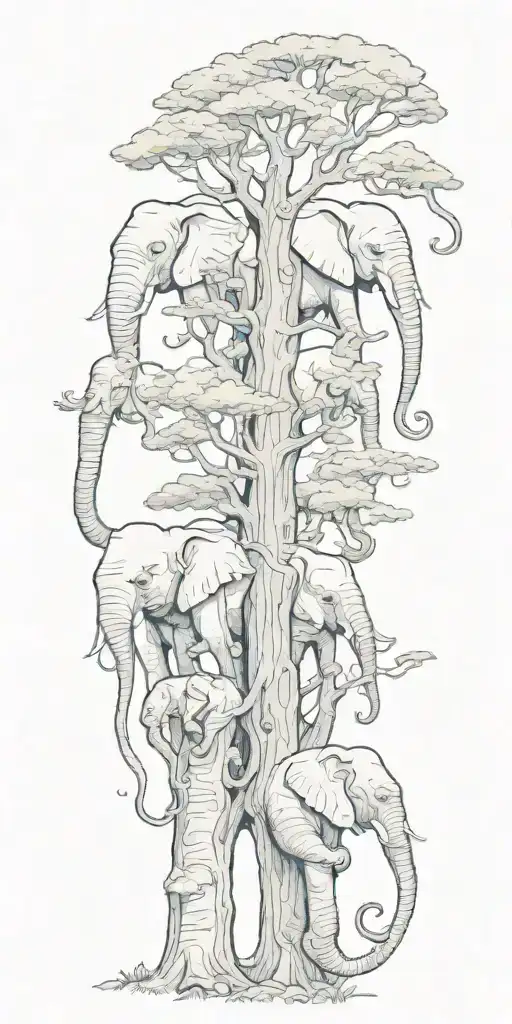 tree elephants octopus tattoo design idea